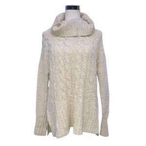 Massimo Cream Colored Oversized Cable Knit Cowl Neck Sweater